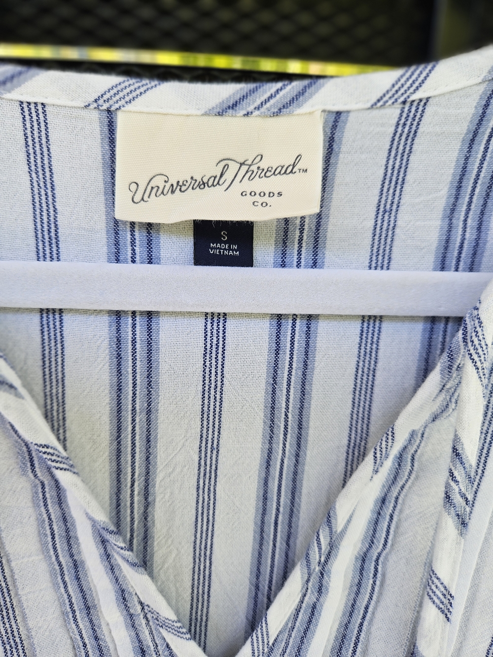 Universal Thread Sz S Blue White Striped Cotton Dress  Puff Sleeve Boho Mini - Picture 5 of 7